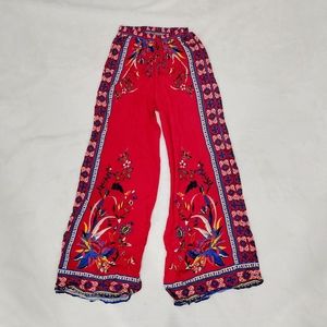 Flying Tomato | Red Floral Wide Leg Boho Bohemian Palazzo Pants Size X- Small